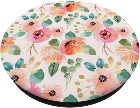 Pretty Pink and Peach Colored Watercolor Style Flowers PopSockets PopGrip: Swappable Grip for Phones & Tablets