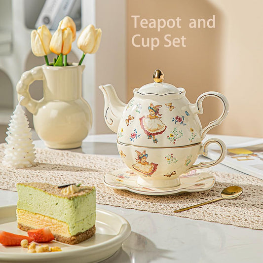 Domini Teapot cup combo,Teapot and Teacup for One,Tea Cup and Saucer Set-Tea Pot Set Gift for Women(Lemon)