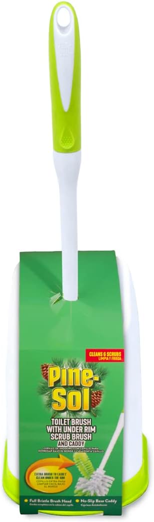 Toilet Bowl Cleaner Brush with Holder | Heavy Duty Cleaning Wand with Under The Rim Scrubber, Non-Slip Handle, Storage Caddy | Bathroom Supplies, Yellow, Green
