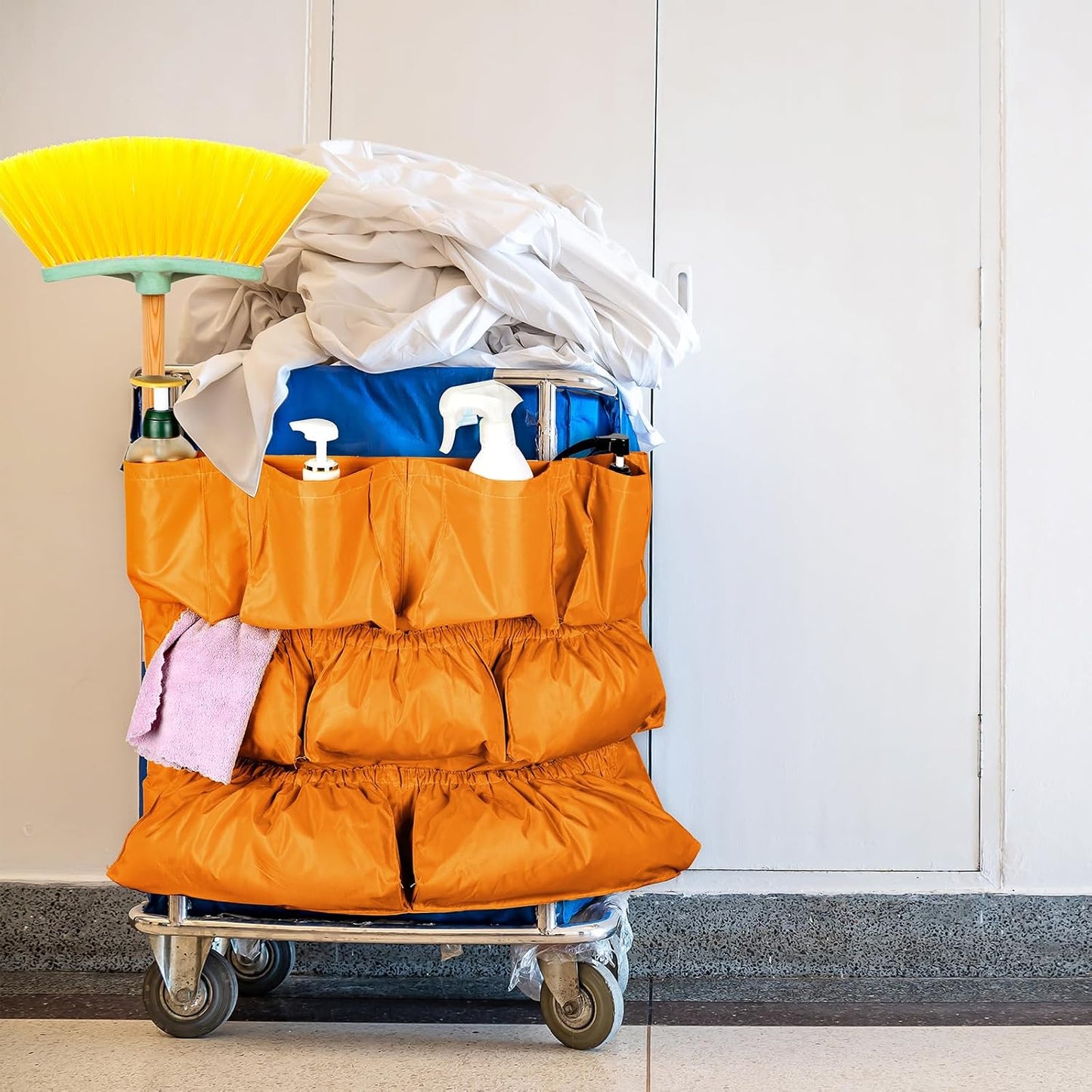 4 Pcs Trash Can Caddy Bag Cleaning Caddy Bag for Garbage Bins Trash Holder Cart Garbage Bin Storage Organizer, Fits 32-50 Gallon Can, Janitorial Storage Cleaning Supplies (Yellow)
