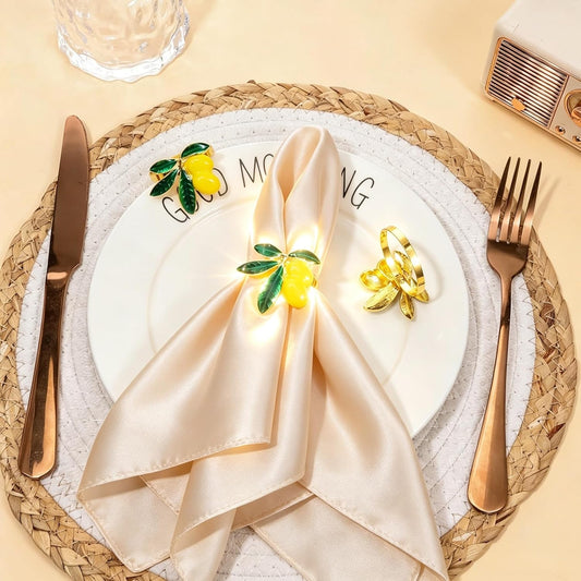 Lemon Napkin Rings Set of 12 | Metal Spring Napkin Holders | Flower Napkins Buckle Ring for Mother's Day Birthday Wedding Dinners Parties Table Decoration and Daily Use(Yellow Lemon)