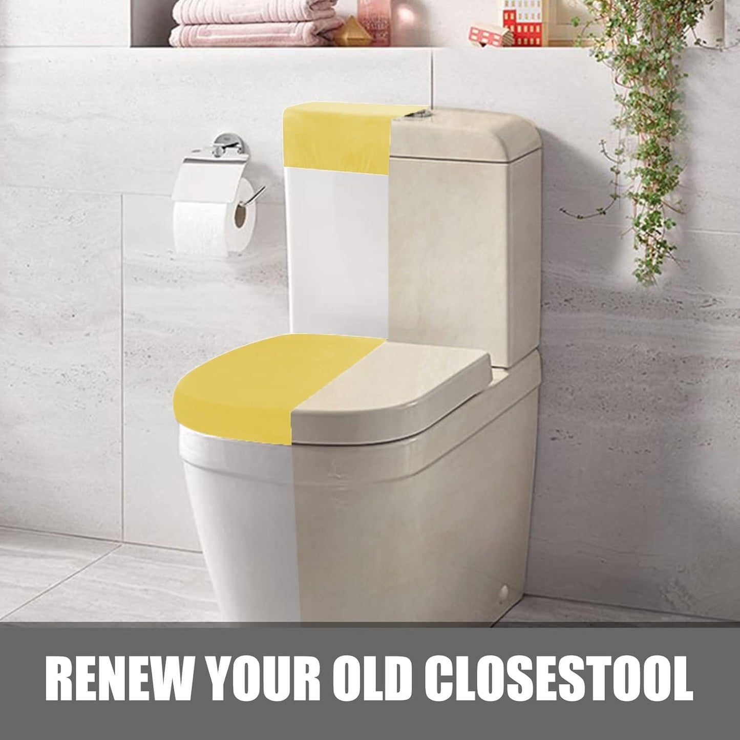 Stretch Velvet Toilet Lid Cover and Toilet Tank Lid Cover, Bathroom Super Soft Toilet Lid Cover Set Luxury Velvet Plush, with Elastic Bottom, Machine Wash, Yellow