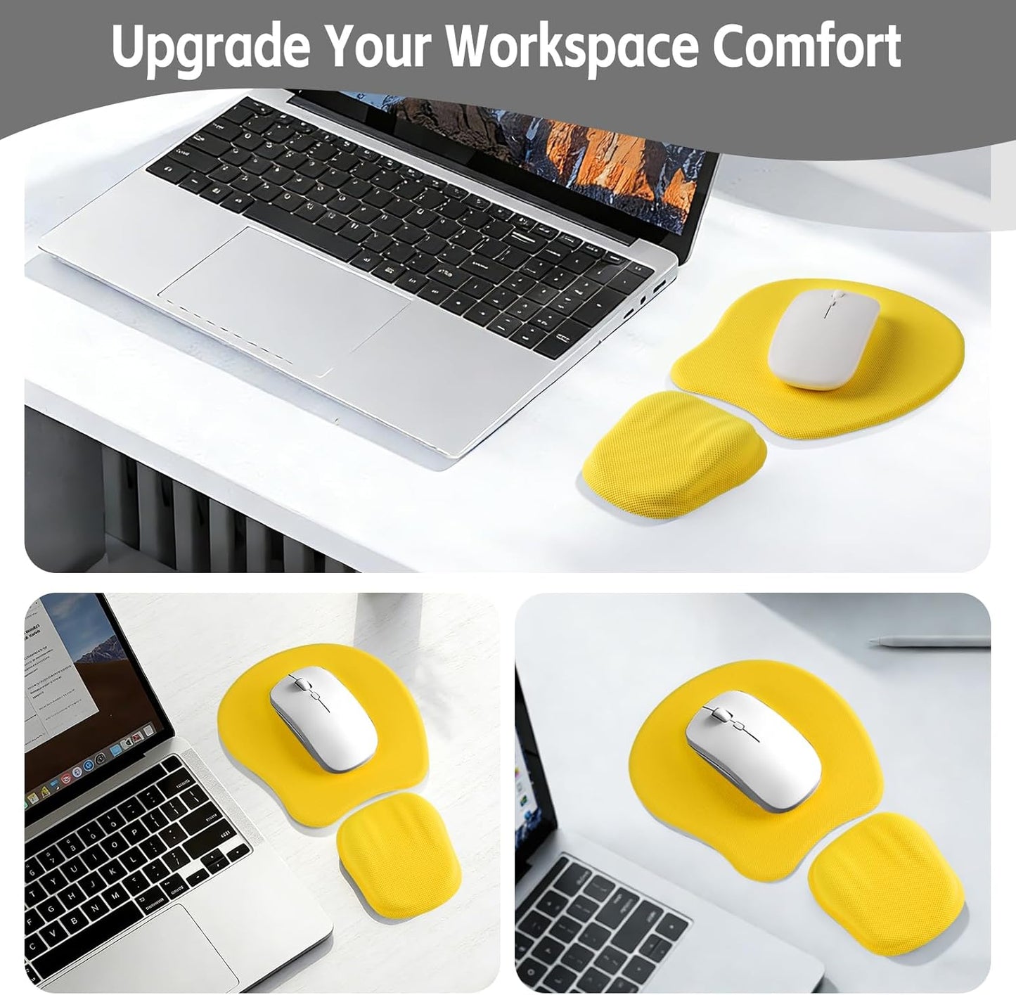 Ergonomic Mouse Pad with Wrist Support, Memory Foam Wrist Rest & Mouse Pad Set, Relieves Wrist Pressure for Comfortable Office & Gaming Use (Bright Yellow)