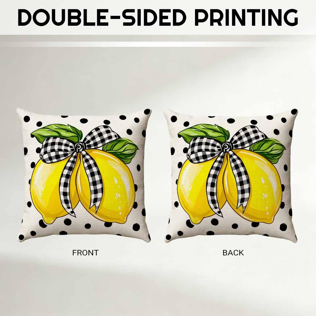 Bow Lemon Cotton Linen Throw Pillow Covers Citrus Fresh Cotton Linen Accent Cases for Bedroom 16x16 Inch Yellow
