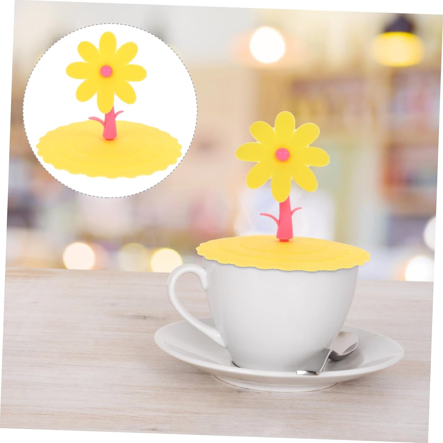 1Pc Silicone Flower Shape Cup Lid Light Yellow Chrysanthemum Cover for Mugs Leakage Design Reusable and for Tea and Cups Great Present Choice