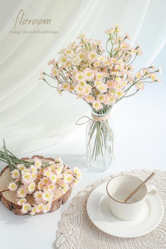 24pcs Yellow Small Artificial Flowers Faux Silk Daisies Fake Wildflowers with Stems for DIY Wedding Bouquets Floral Arrangements Party Decor Centerpieces Decorations (Vase Not Included)