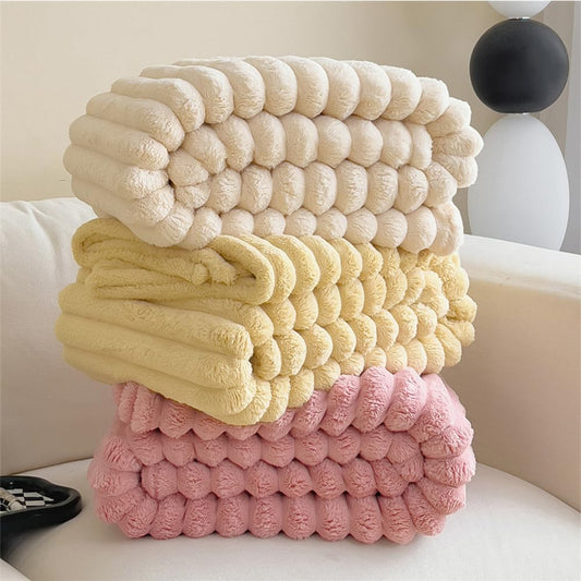 Decorative Soft Thick Fuzzy Faux Rabbit Fur Throw Blanket for Couch Sofa, Reversible Plush Warm Fleece Fluffy Blanket for Winter, Luxury Cute Cozy Furry Blanket for Bed,Yellow,100 * 150cm 0.6Kg