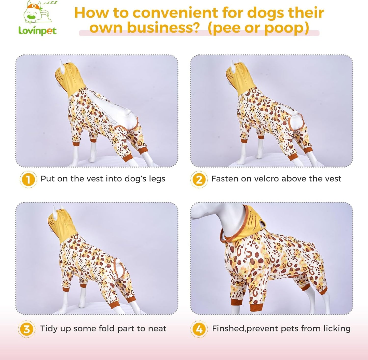 Dog Recovery Bodysuit, Wound Protective Post-Surgery Care for Large Medium Dogs, E-Collar Alternative Wrap, Tiger Pattern, Brown Collar/Yellow, M