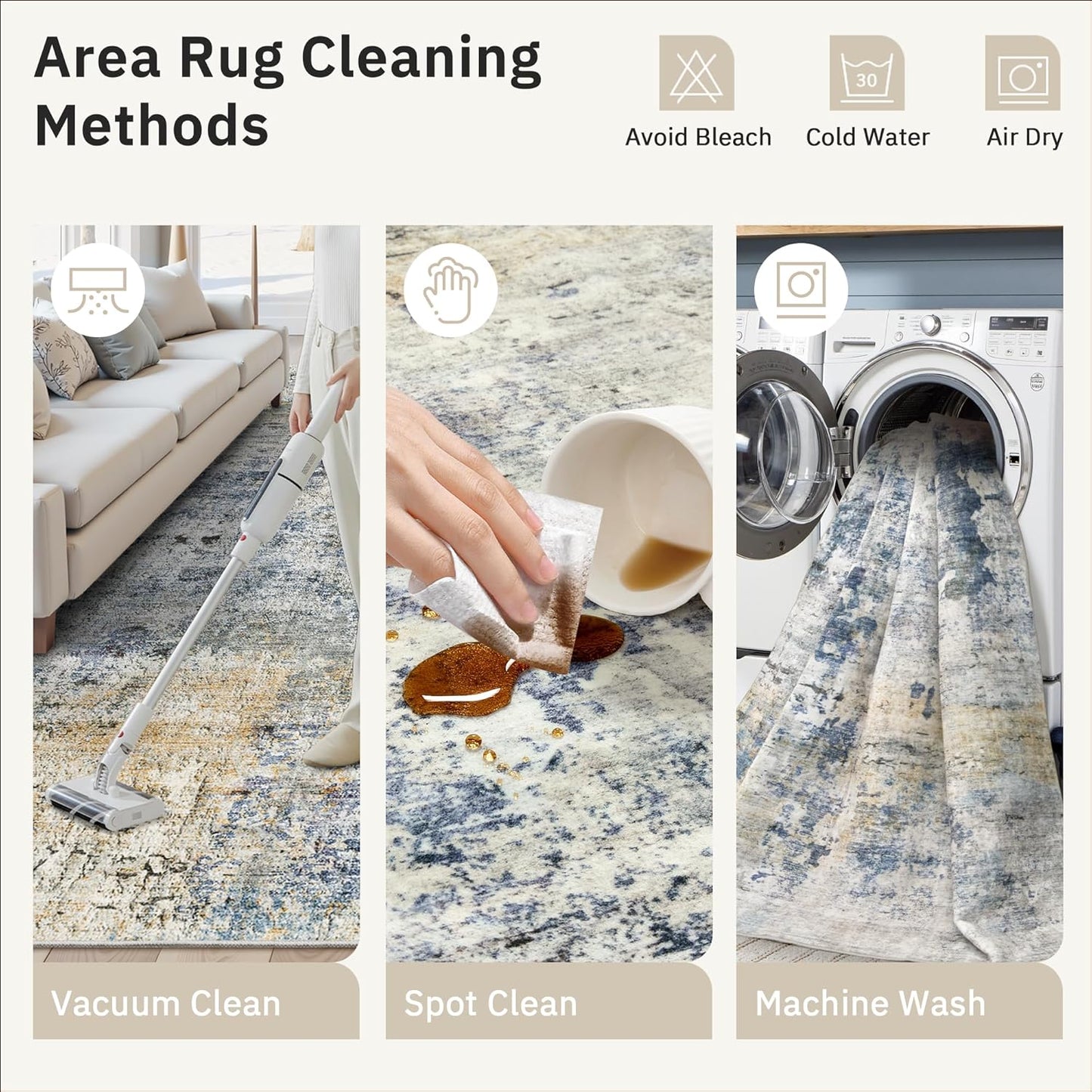 Abstract Rug 8x10 Large Living Room Rugs Neutral Modern Washable Area Rugs for Bedroom Dining Room Non-Slip Stain Resistant Foldable Thin Rug Blue Yellow