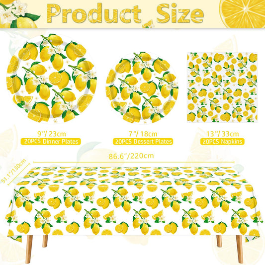 61Pcs Lemon Party Decorations Yellow Lemons Themed Birthday Party Supplies Lemonade Themed Tableware- Plate Napkins for Lemonade Theme Birthday Wedding Shower Supplies Serves 20
