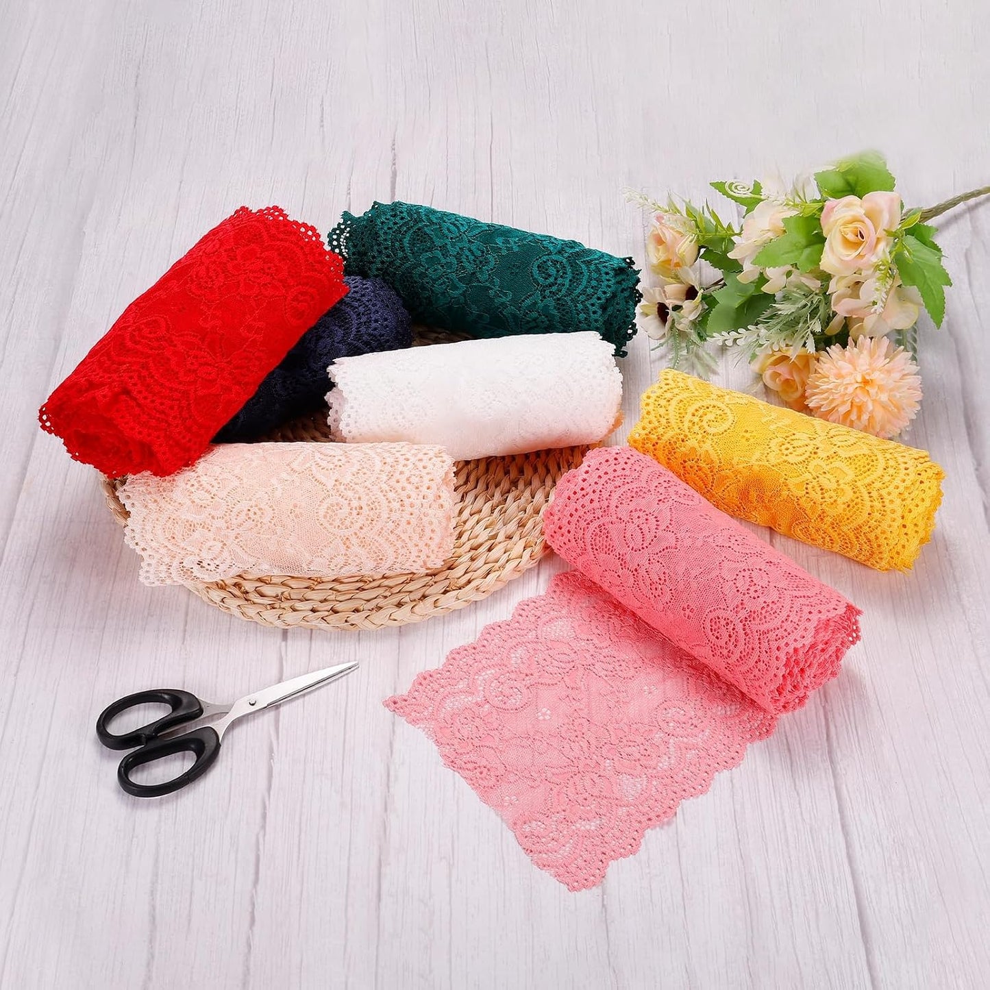 6 Inch Wide 5 Yard Lace Ribbon Floral Pattern Light Yellow Lace Trim Ribbon for Sewing Making, and DIY Crafts, Gift Wrapping, Bouquets, Wedding Decor