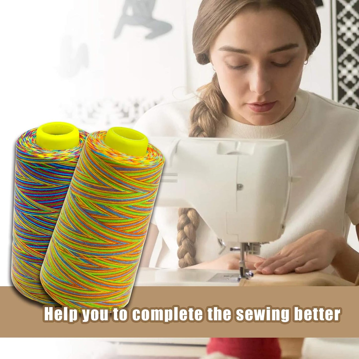 Rainbow Variegated Serger Thread, All-Purpose Thread for Sewing, Polyester, 4 Cones of 3000 Yards Each Spool for Sewing Machine