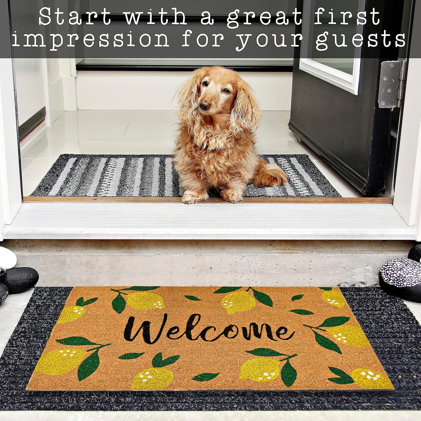 MAINEVENT Lemon Doormat, 30x17 Inch, Outdoor Rug, Yellow Coir Doormat, Hello Spring Door Mat | Non-Slip PVC Backing, No-bleed Stays Vibrant in Covered Outdoor Areas