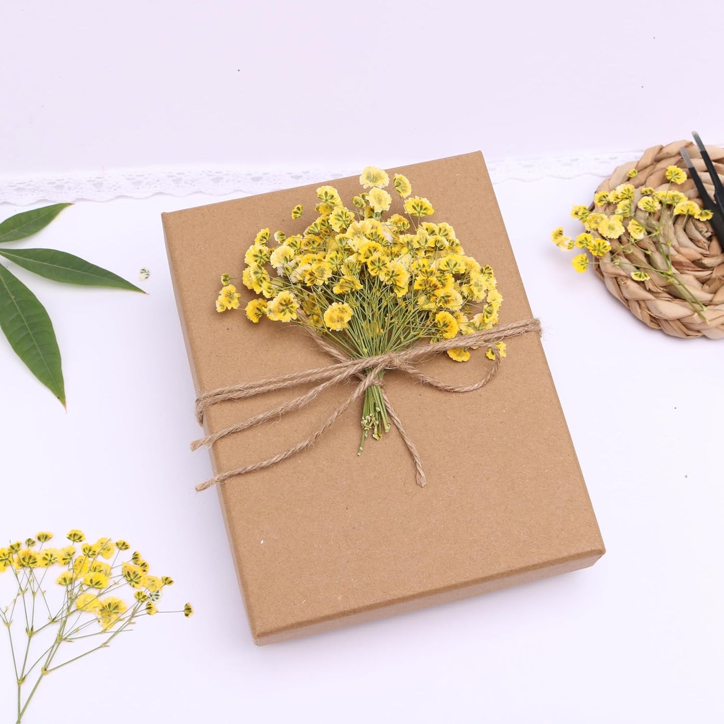 Yellow 70 Pcs Mini Babies Breath Pressed Flower for Resin Art / Invitations Card Decor/Bookmark Jewelry DIY Craft, Real Dried Pressed Baby Breath Flowers Bulk with 2 Tweezers.