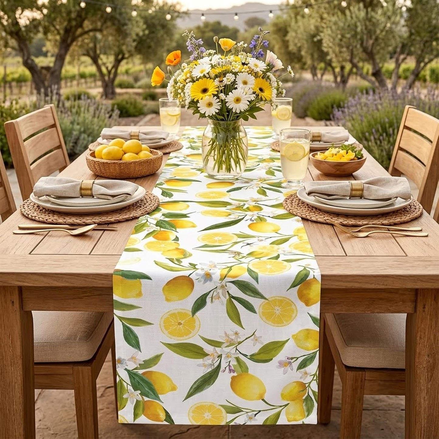 Lemon Table Runner - 13 x 72 Inch Summer Table Runner for Summer Party Decor, Linen Summer Table Runner with Lemon Decorations for Dining, Picnic, and Outdoor Events
