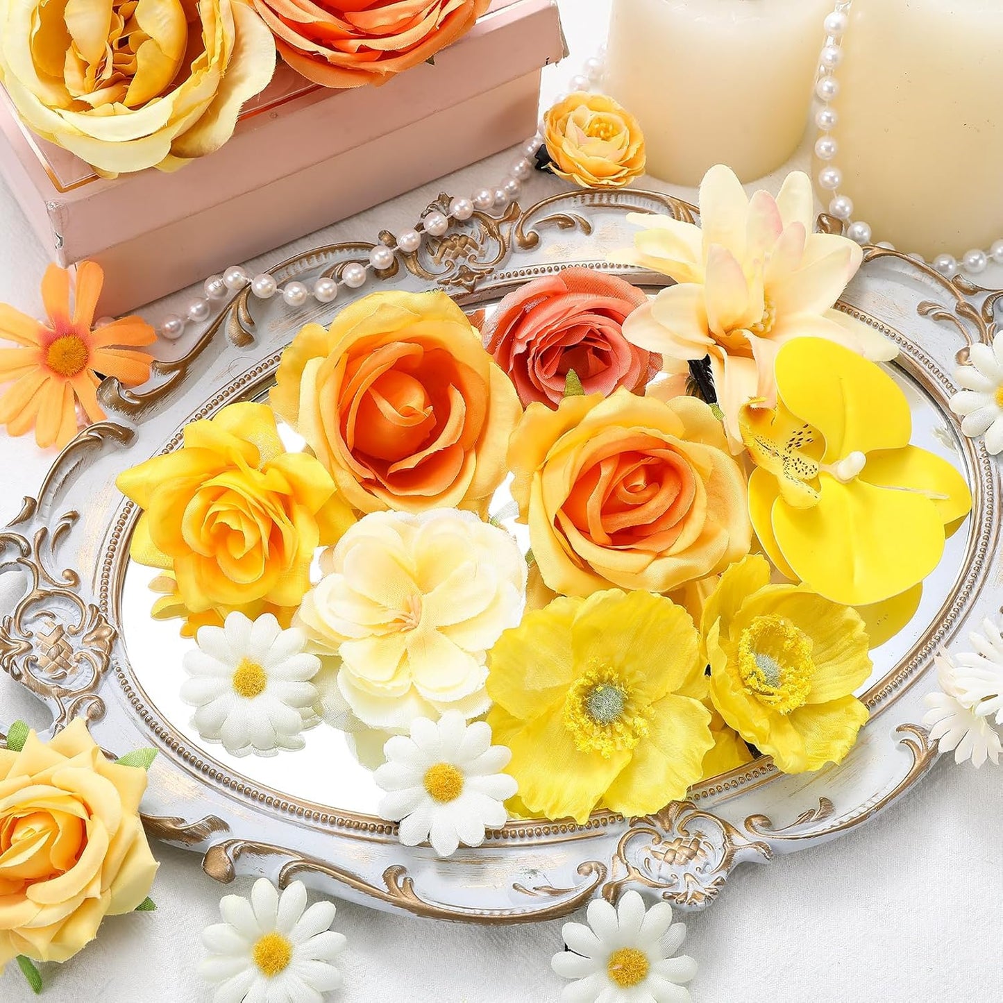 21 Pcs Flower Hair Clips, Floral Pins for Women,Yellow Series | Floral Hair Accessories Ideal for Wedding Bride, Daisy Rose Peony Styles, Alligator Barrettes Secure Hold Party Styling