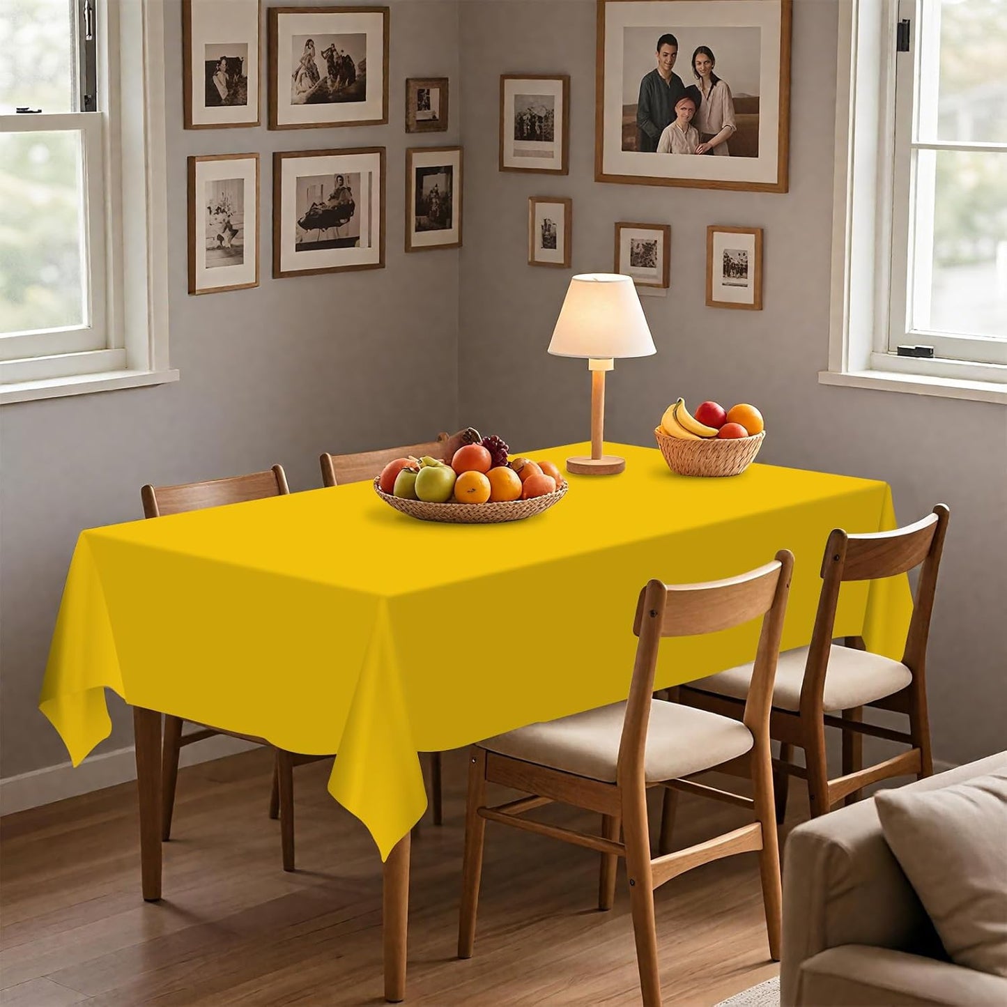 8 Pack Plastic Tablecloth 54" x 108" Disposable Table Cloths for 6 to 8 Foot Tables Rectangle Table Cover for Parties (Yellow, Rectangle)