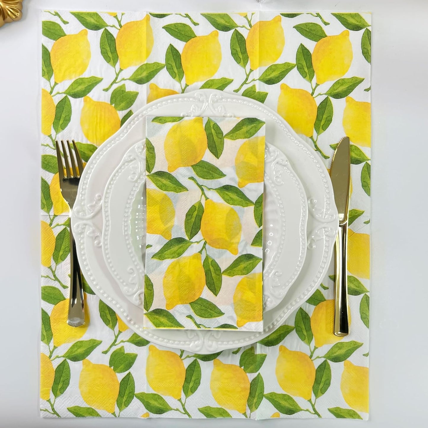 25Pcs Lemon Napkins - 2-Ply Guest Disposable Hand Towels for Bathroom, Wedding, Bridal Shower, Tea Party, Garden Party, Birthday Party - 4.3 x 7.9 In