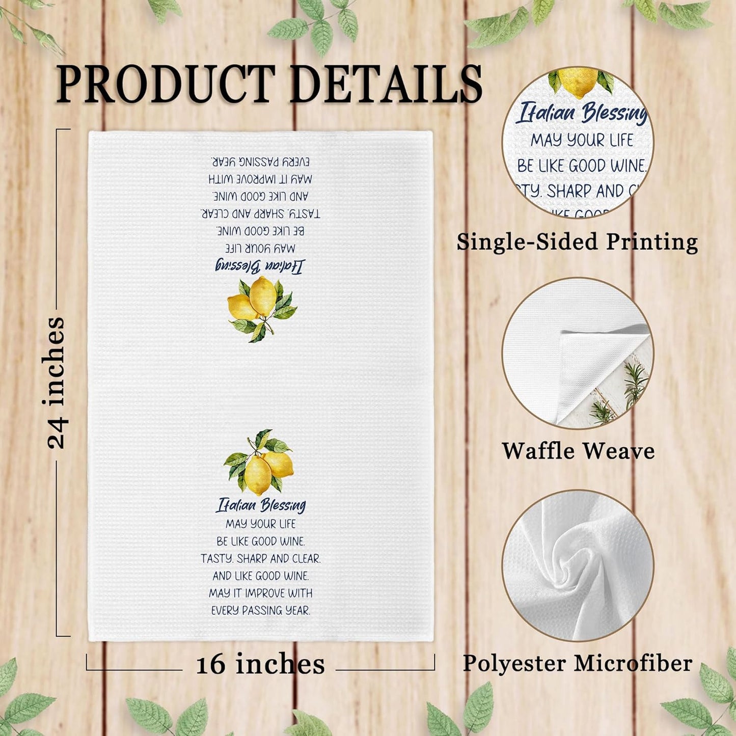 Italian Lemon Kitchen Towels Decorative, Italian Blessing Dish Towels Dishcloths Tea Towel, Italy Gifts for Women Nonna, Mediterranean Lemon Hand Towel Decor for Kitchen Bathroom, 16x24Inch