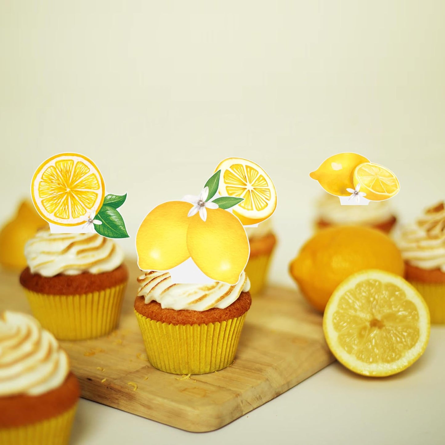 48Pcs Lemon Cupcake Toppers Yello Lemon Summer Birthday Party Decorations Lemonade Theme Cupcake Toppers for Summer Fruit Theme Theme Party Wedding Bridal Shower Supplies
