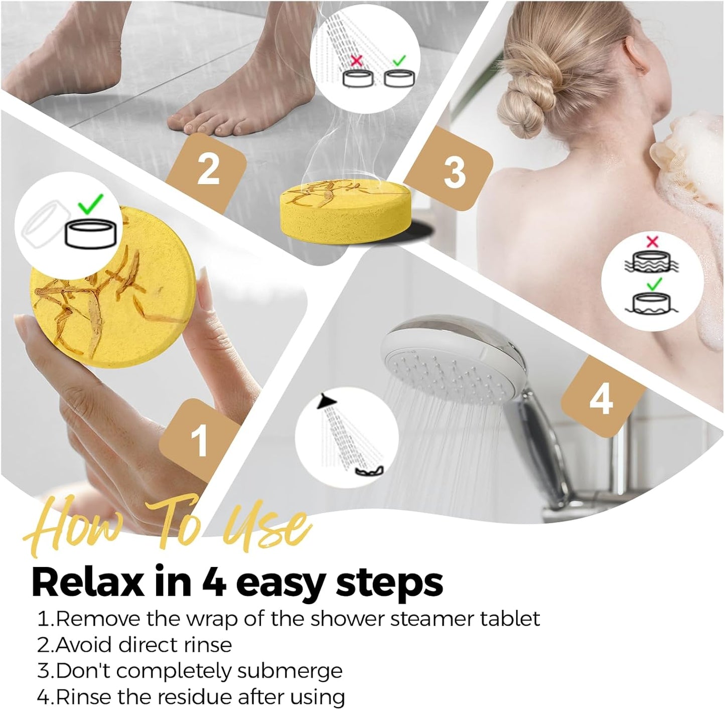 Lemon Shower Steamers 8 Pack, Home Spa Self Care | Clean citrus aromatherapy with natural essential oils, shower gift for women, men, wife & husband.