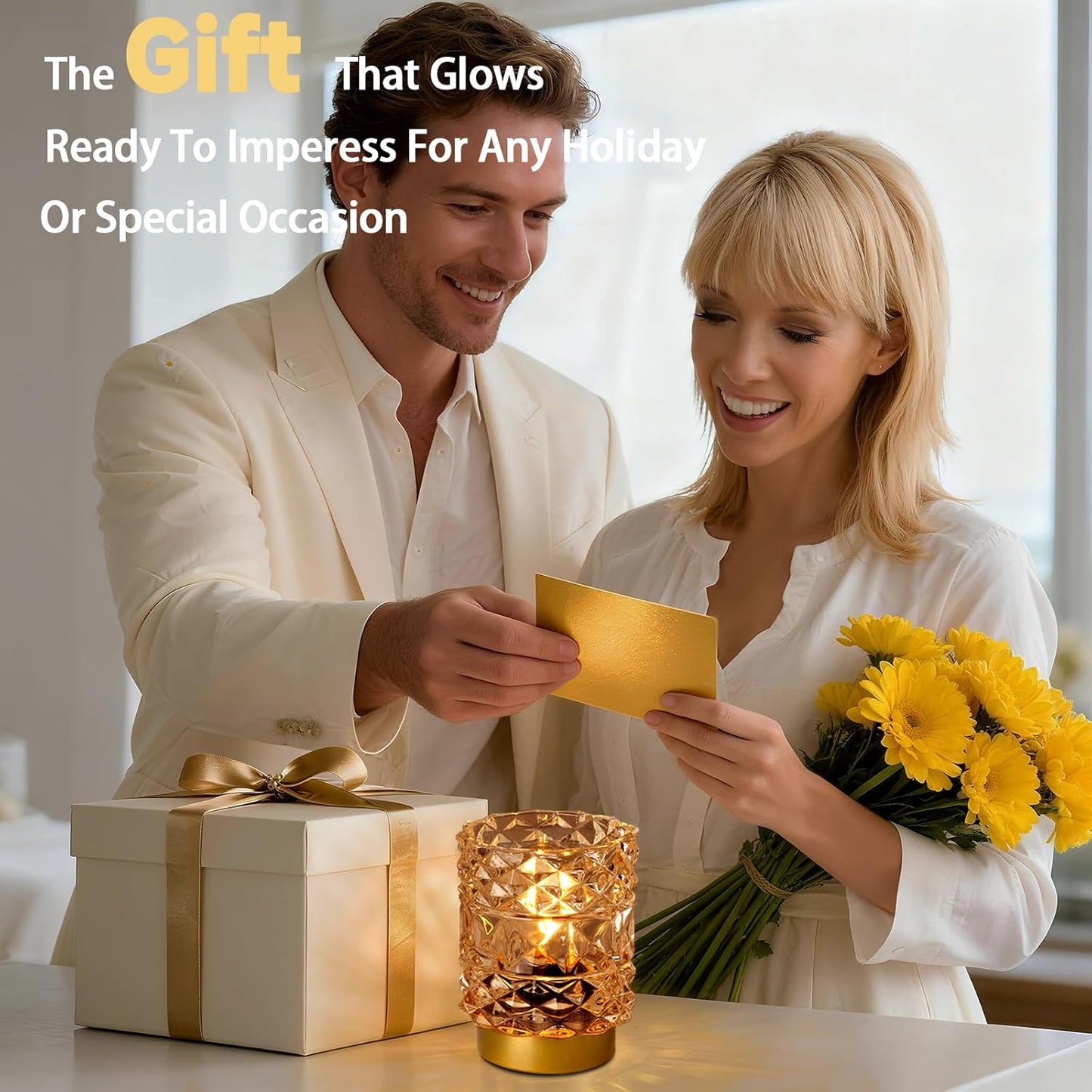 Battery Operated Lamp with Timer, Cordless Table Lamps for Shelf Decor, Rhombus Texture Aesthetic Crystal Lamp, Small Decorative Lamps for Bedroom/Bathroom/Kitchen/Entryway/Dorm (Yellow)