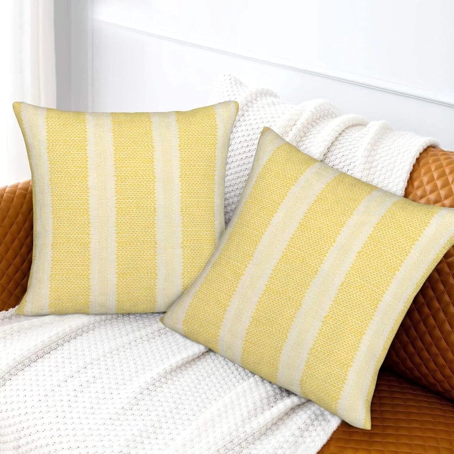 Yellow Polka Dot Pillow Covers 18 x 18 Inch Set of 2 Boho Striped Decorative Outdoor Throw Pillow Covers Linen Modern Geometry Cushion Cases for Home Sofa Couch Living Room Decor