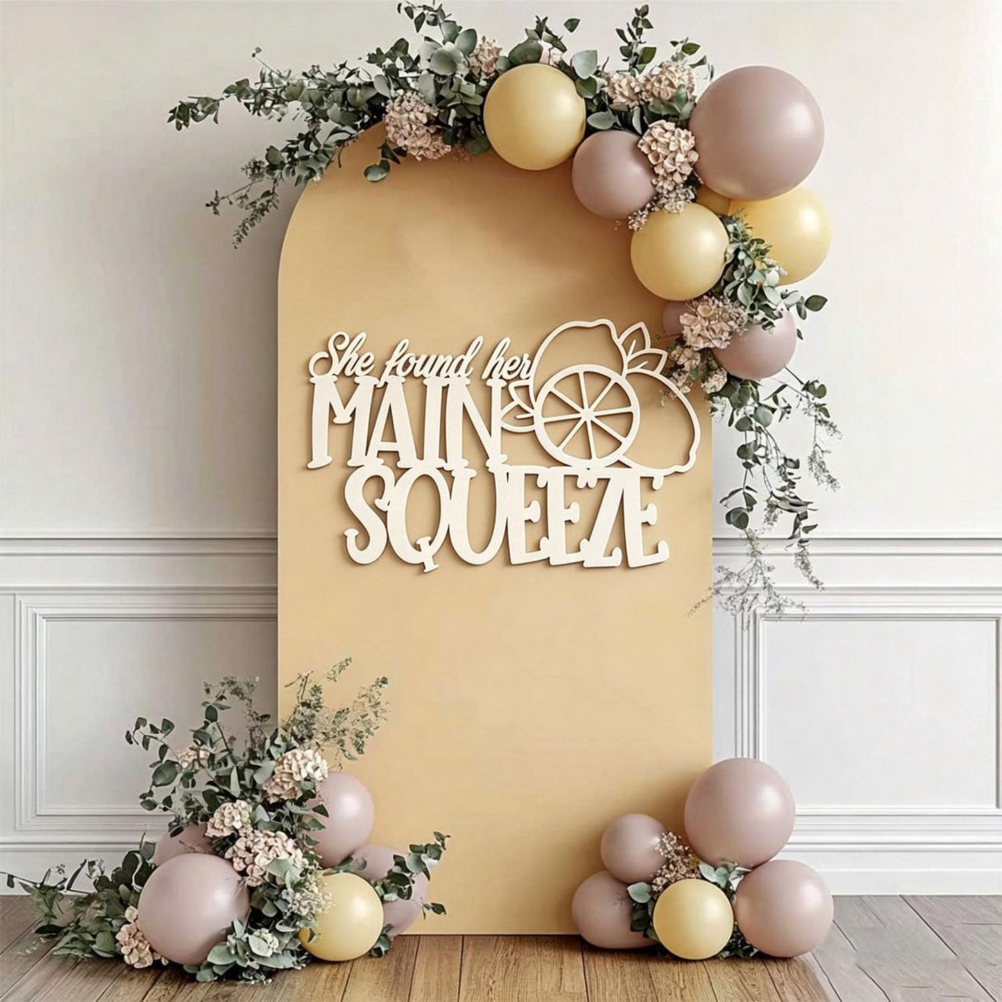 She Found Her Main Squeeze Wood Sign for Backdrop-Squeeze Engagement Party Wall Decor–Lemon Citrus Bridal Shower Welcome Sign