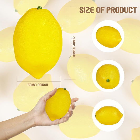 18 PCS Artificial Lemons: Decorations for Homes, Kitchens, Weddings and Parties; Photography Styling Elements; and Early Education Props. (Large Size, Yellow)