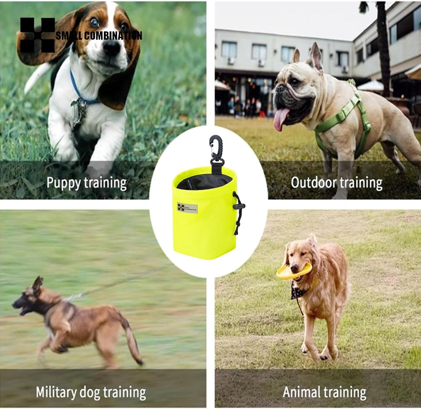 Dog Treat Pouch,Portable Puppy Dog Training Treat Bag,Hand Free Dog Walking Bag,Pet Feed Snack Reward Pocket,Dog Food Dispenser for Pet Puppy Travel or Outdoor Use (Lemon Yellow)