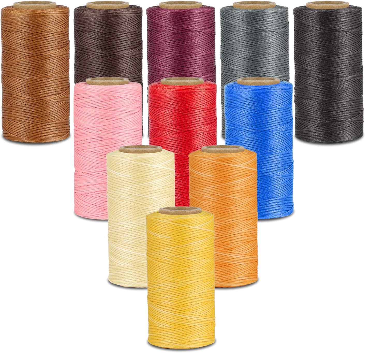 Waxed Thread - 284 Yards (260 Meters) 0.8mm 150D Polyester Wax Thread for Leather Sewing, Bookbinding, Stitching, Repairing, Beading, & DIY Projects (Yellow)