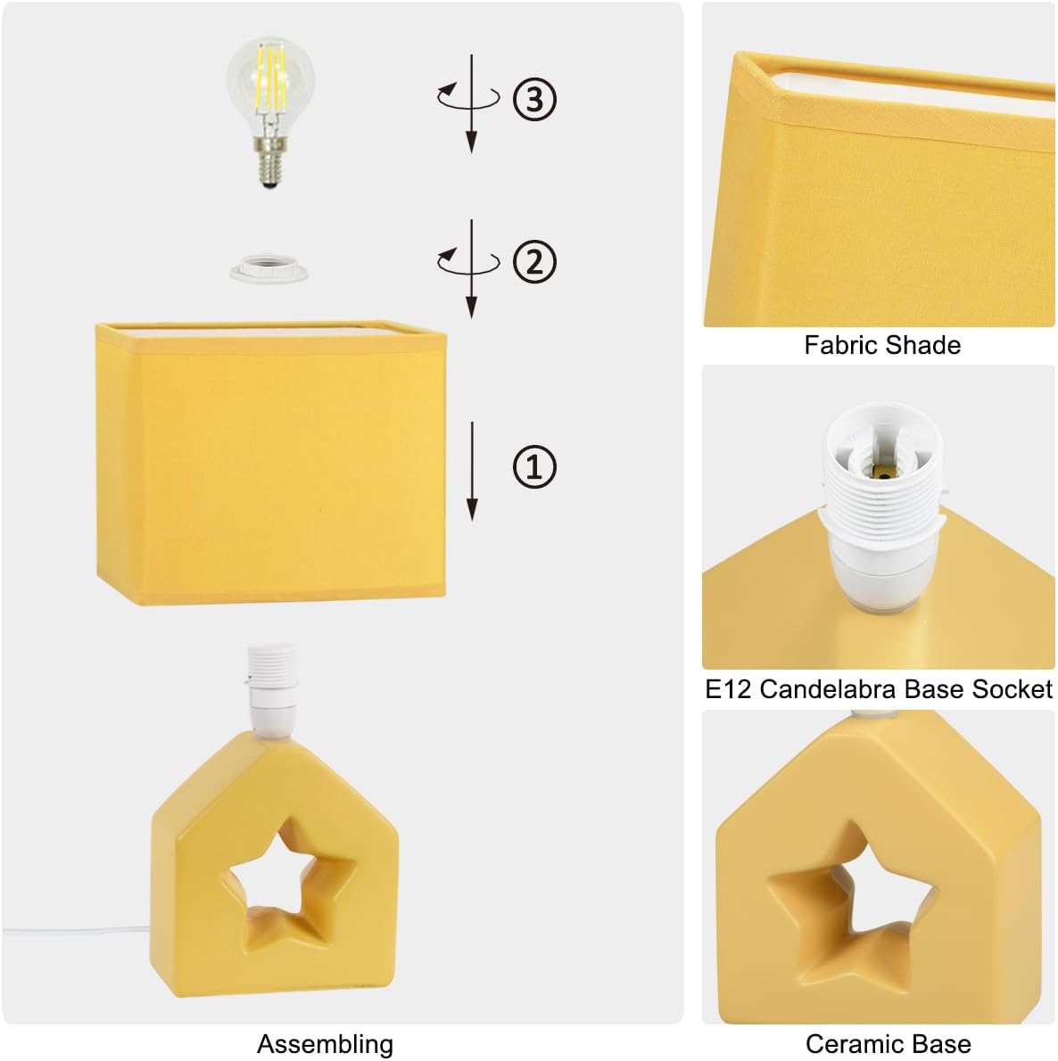 Vera Yellow Small Table Lamp for Living Room as Bedside Table Lamp for Bedroom,Modern Kids Night Ceramic Table Lamp,6.69×4.72×H10.83IN,Bulb Excluded