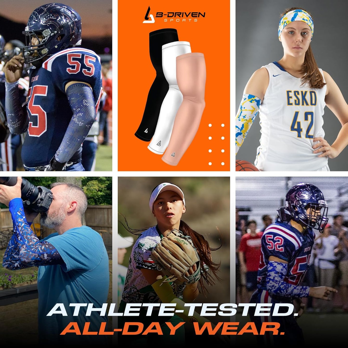 Cooling Sports Compression Arm Sleeves for Men, Women, Youth - UV Sun Protection & Tattoo Cover Up Forearm Sleeve - 3 Pack