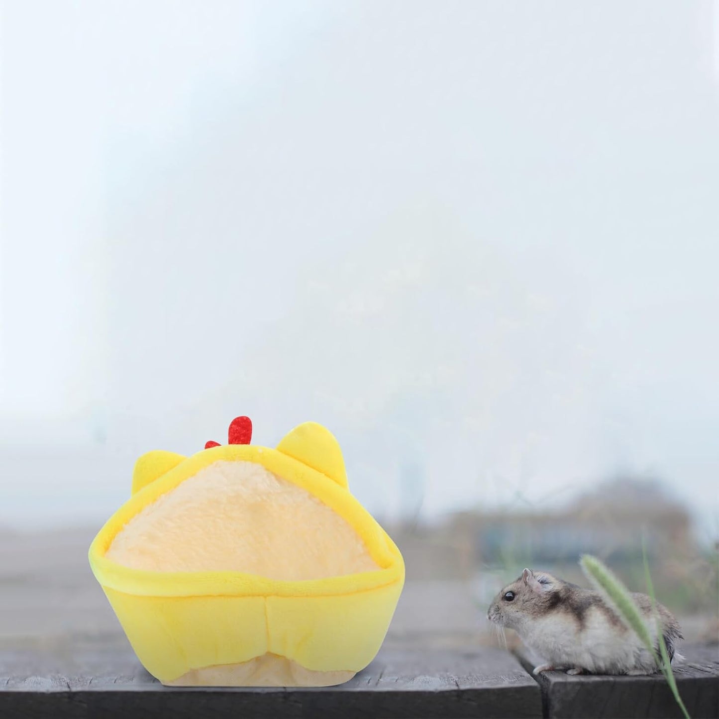 2pcs Hamster Cave and Warm Cotton Pet Rest Bed Plush Winter Sleeping Nest for Small Pets Blue and Yellow Cozy Hamster Hideout and Squirrels