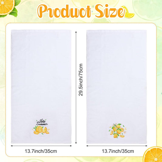 2 Pack Lemon Hand Towels Cotton Embroidered 13.7'' x 29.5'' Spring Lemon Yellow Hand Towel Bathroom Decorations with Ribbon Summer Fruit Kitchen Dish Towels Set for Drying Cleaning (Fruit)