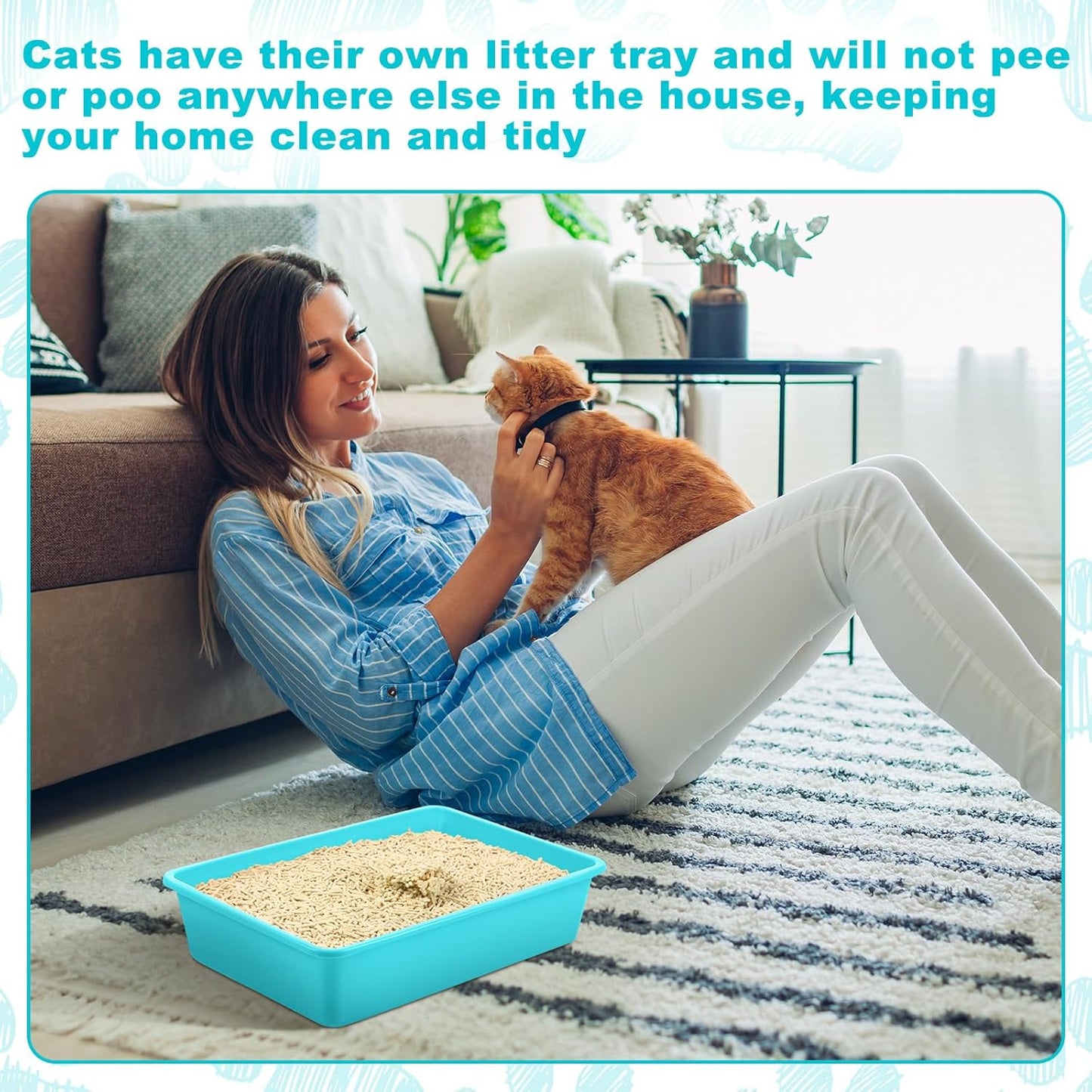 5 Pcs Open Cat Litter Box Kitten Litter Pan with 5 Scooper Medium Plastic Pet Tray Durable Nonstick Kitten Box for Indoor Pets Cats Rabbit Supply Easy to Clean, 14.6x10.6x3.4 Inch (Blue)