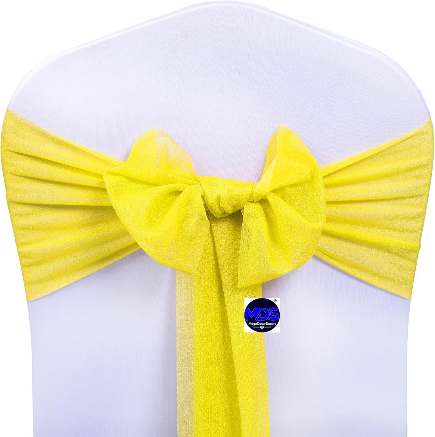® Pack of 10 Chiffon Chair Sashes Bows for Wedding Events Supplies, Decorations for Birthday Party, Graduation, Engagement, Chair Sashes fits Banquet Chair Cover Tie Back Band - Yellow