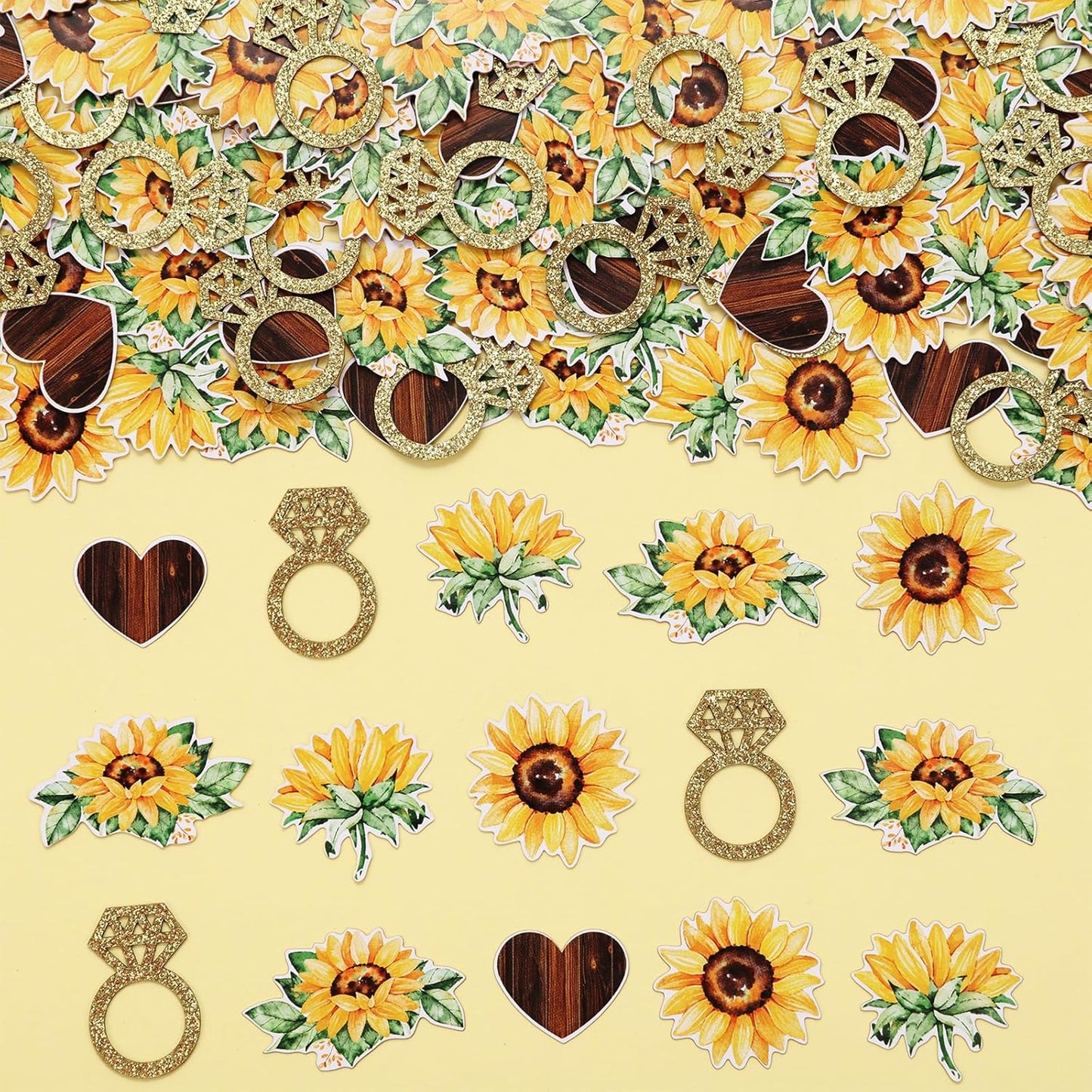 Sunflower Bridal Shower Decorations Confetti, 200pcs Sunflower Table Confetti Glitter Double Sided Printing, Sunflower Heart Ring Confetti for Sunflower Bride to Be Wedding Engage Decoration