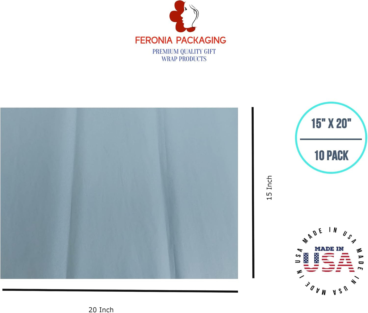 Light Blue Tissue Paper Squares, Bulk 10 Sheets, Premium Gift Wrap and Art Supplies for Birthdays, Holidays, or Presents, Large 15 Inch x 20 Inch Made in USA