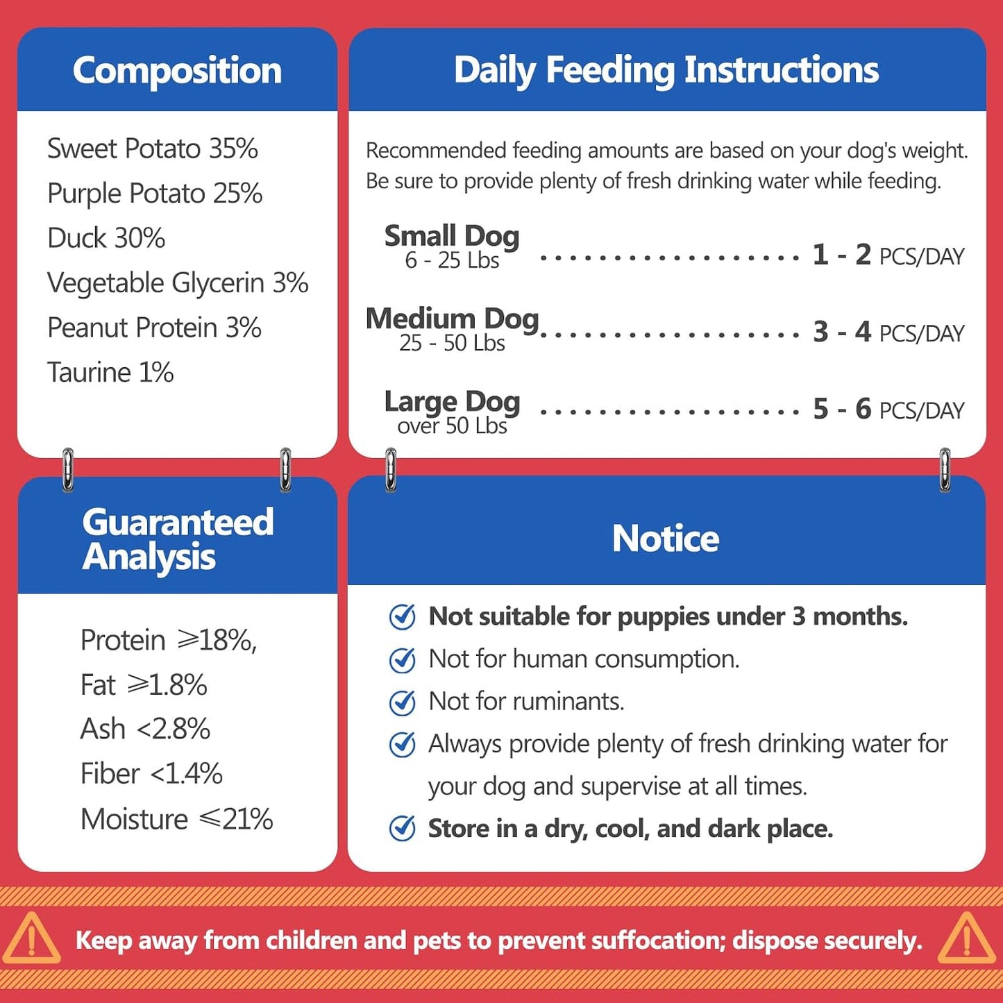Dog Treats Duck Wrapped Yellow Purple Sweet Potato Chews 14.11oz | High-protein healthy for dental care, training & rewards. Thick cut, easy to break for Small, Medium & Large,even picky pups
