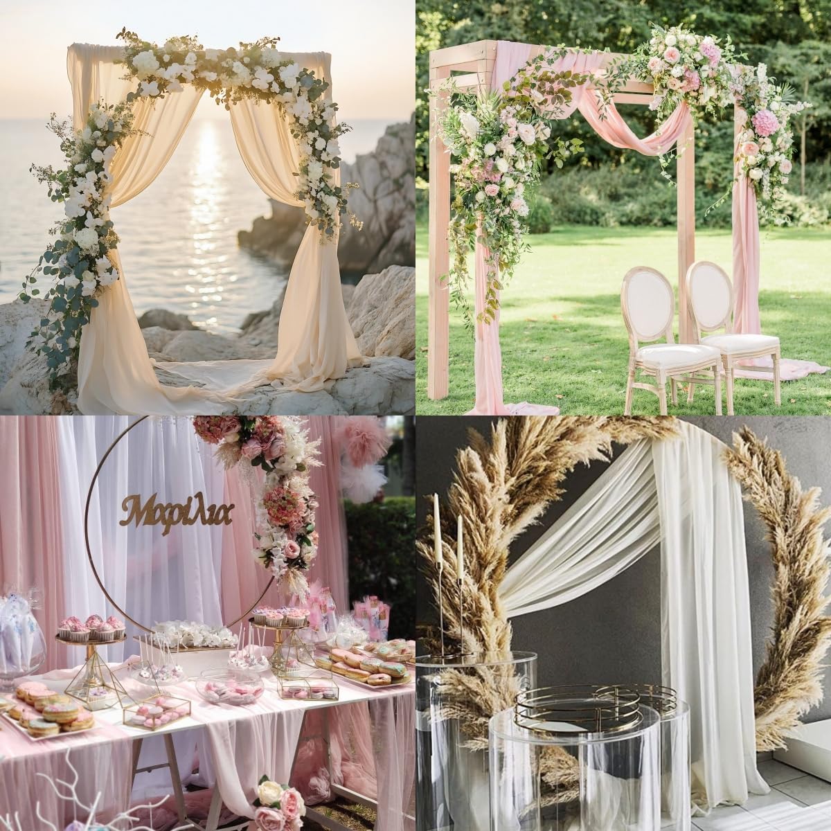 Wedding Arch Draping Fabric Sheer Curtain Drapes Birthday Party Home Decor | Yellow 29" x 20FT 2 Panels Outdoor Drapes Extra Long for Bridal Baby Shower Ceremony Decor