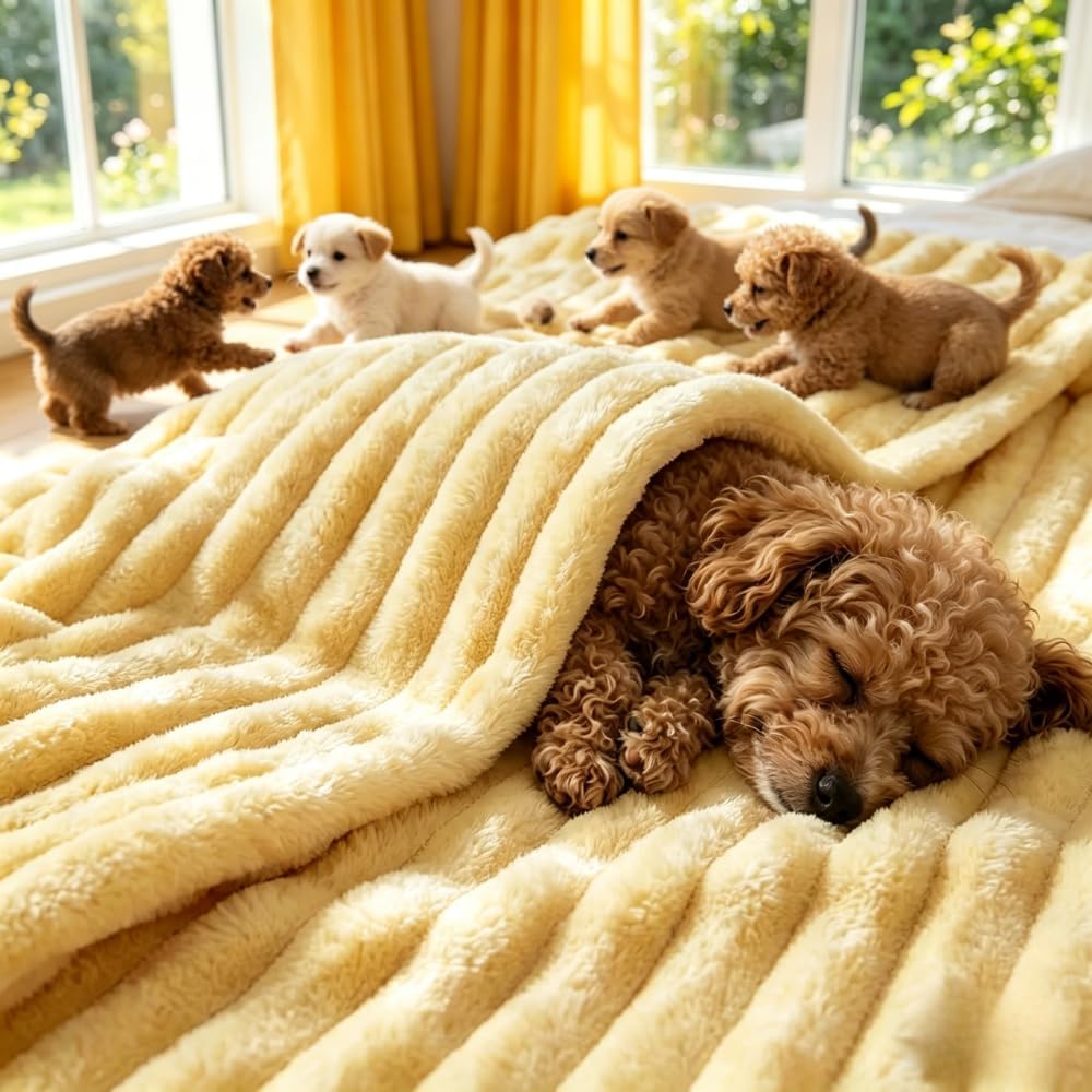 Yellow Emotional Support Blanket, Soft Rabbit Hair Plush Emotional Support Blanket for Large Small Senior Dogs, Pets Mood Security Blankets for Indoor Outdoor Use (L)