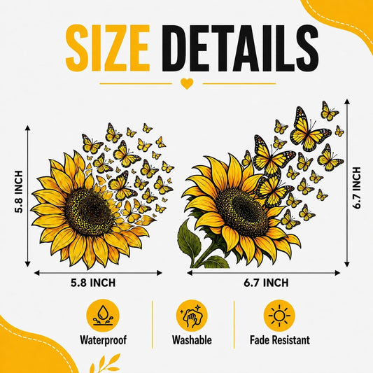 Sunflower Butterfly Car Stickers, Yellow Floral Butterfly Car Decals Made of Automotive Grade Vinyl for Cars, Trucks, SUVs, Windows and Bumpers, Car Decor for Women Girls, Helps Cover Scratches (B)