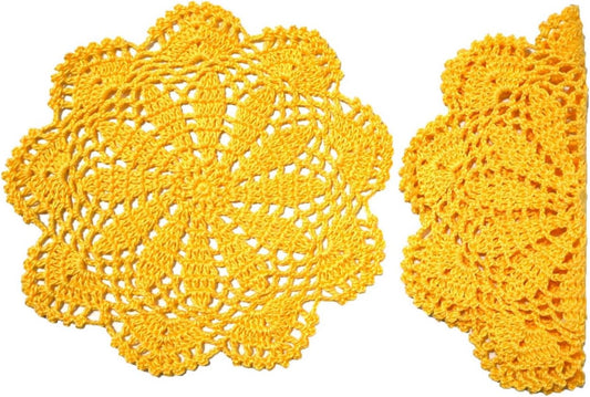 3 PCS 8 Inch Lace Doilies Tea Cup Coasters Handmade Crochet Daisy Flower Placemats (Yellow)