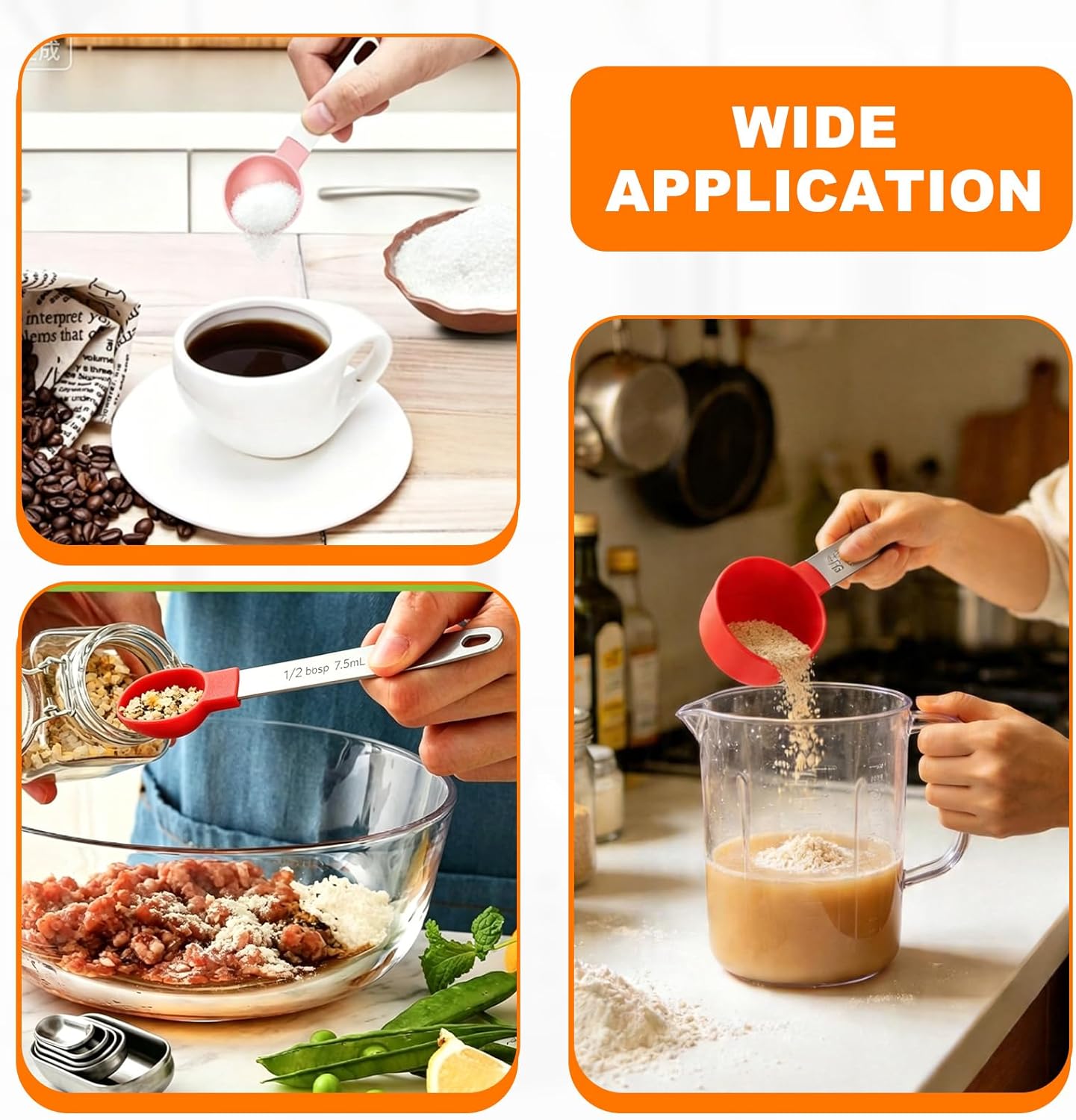 4pcs Measuring Spoon Set 1/2tsp 1tsp 1/2tbsp 1tbsp Teaspoon Tablespoon Stainless Steel Measure Scoop Cup Kitchen Gadgets for Cooking Baking, Yellow