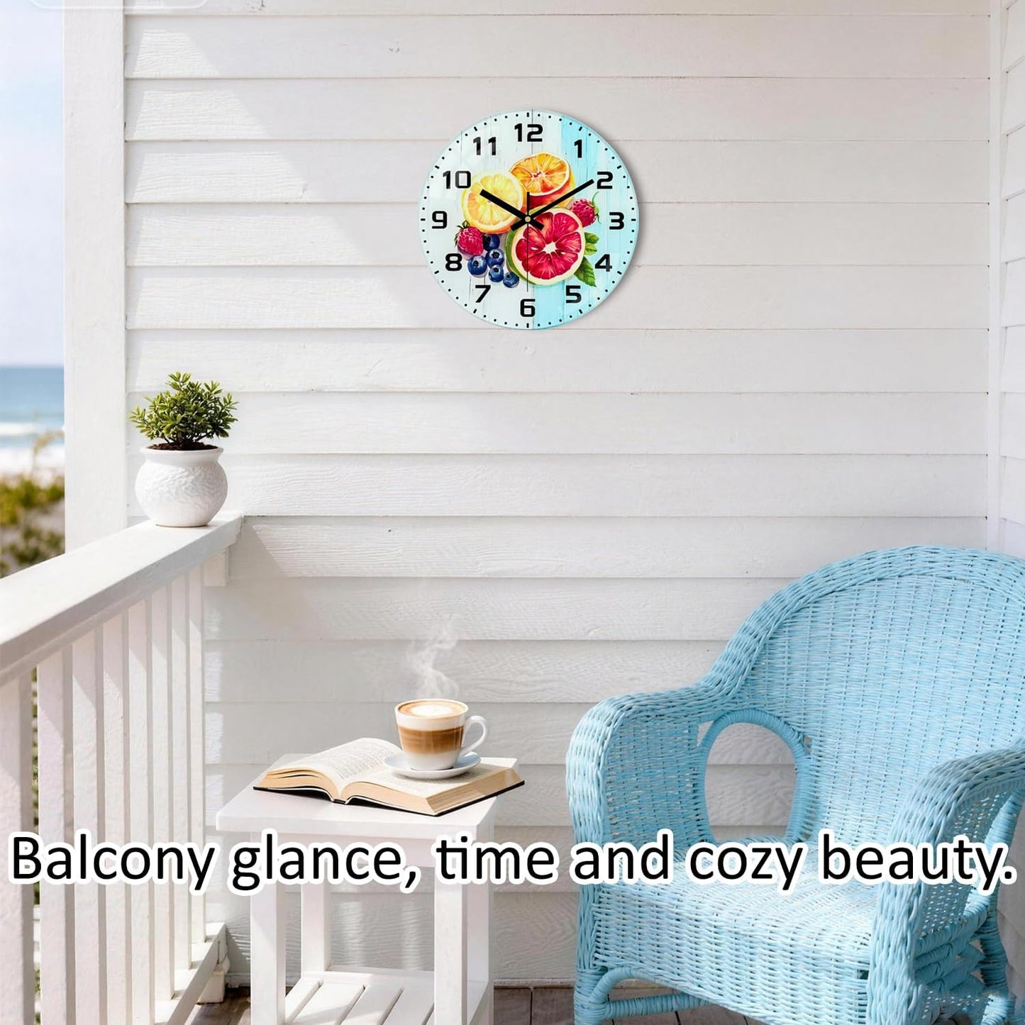 Lemon , 8 Inch Silent Non-Ticking Battery Operated Clock | Large Number Analog Glass Wall Clocks Lemon Decorations for Kitchen Living Room Bedroom Summer-Themed Spaces