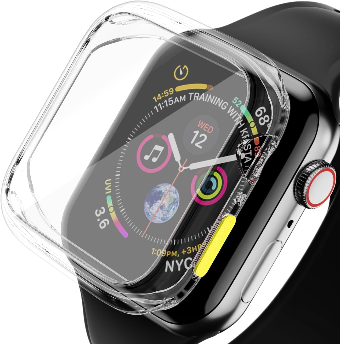 Case Compatible with Apple Watch 1/2/3 38MM with Tempered Glass Screen Protector, Full Coverage Bumper Cover for iWatch Smartwatch Accessories Transparent + Yellow