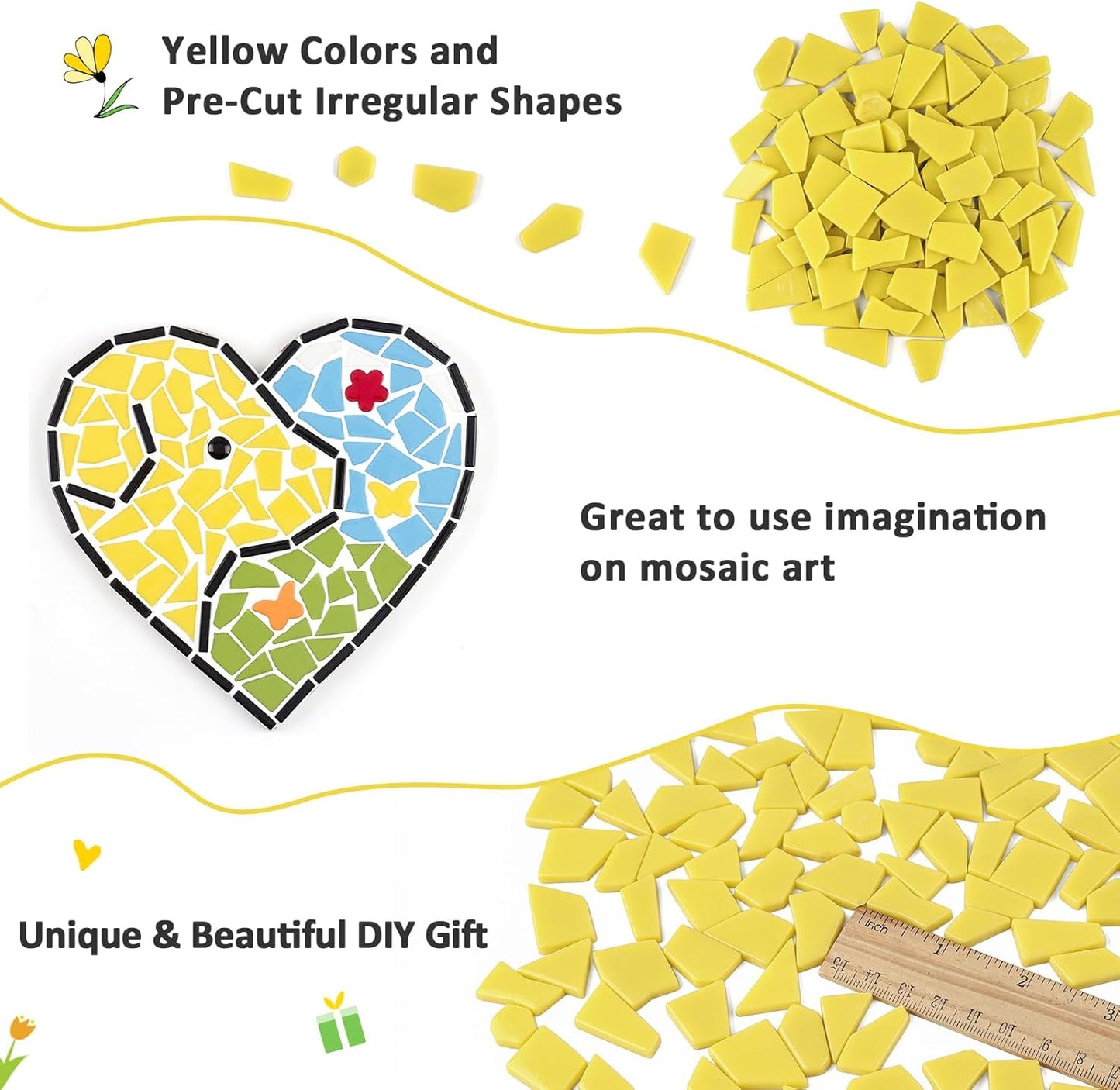 Yellow Glass Mosaic Tiles for Crafts Bulk,200g Broken Glass Pieces for DIY Fall Mosaic Art Decor,Garden Mosaic Supplies