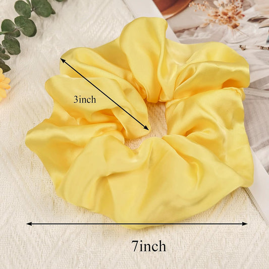 Oversized Satin Scrunchies for Women - 2 Pack Extra Large Hair Ties Accessories, Big Silk-Like Ponytail Holders, No-Damage Elastic Bands for Thick Curly Hair, Yellow