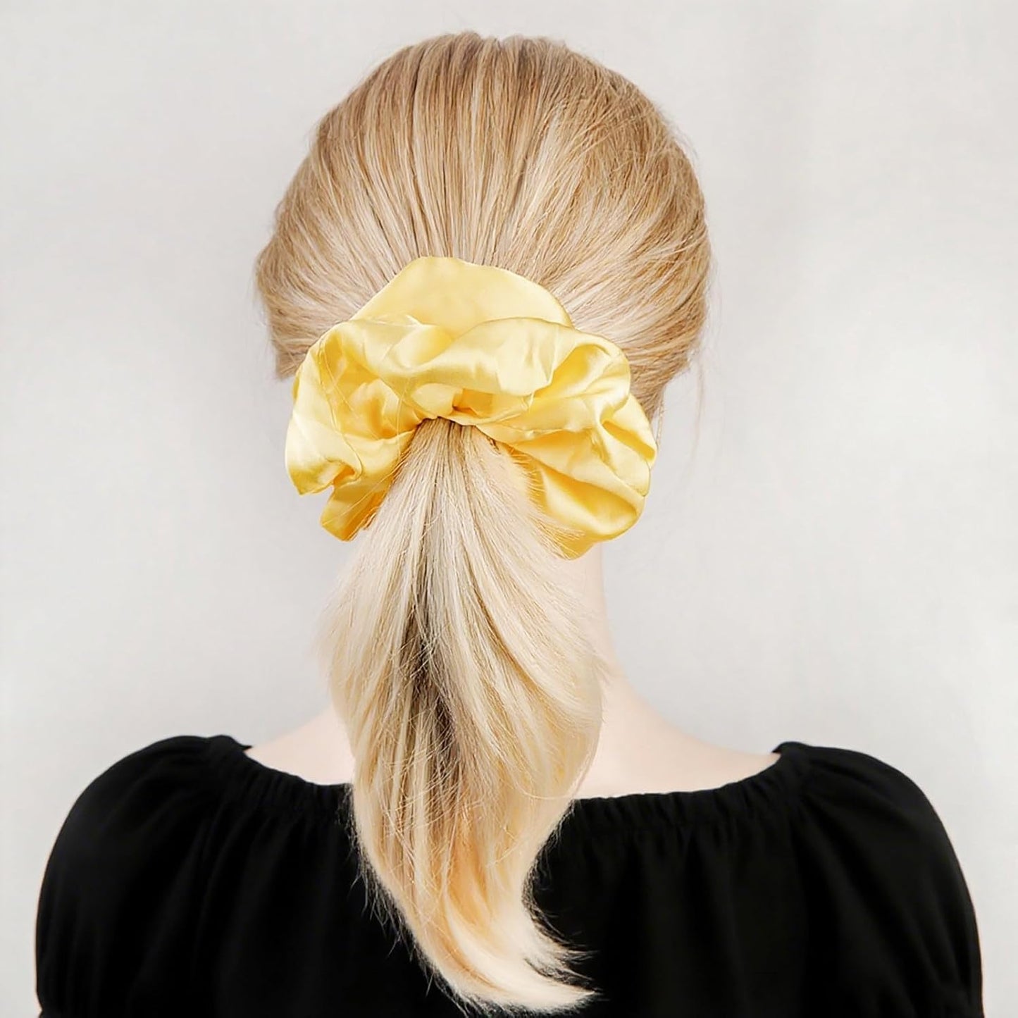 Oversized Satin Scrunchies for Women - 2 Pack Extra Large Hair Ties Accessories, Big Silk-Like Ponytail Holders, No-Damage Elastic Bands for Thick Curly Hair, Yellow